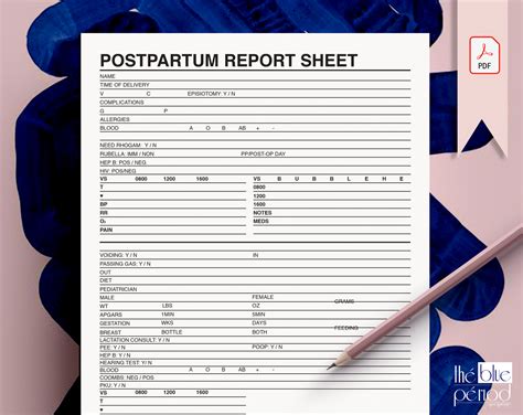 Printable Postpartum Report Sheet